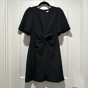 LOFT Twist Flutter Sleeve Flare Dress Black (NWT)